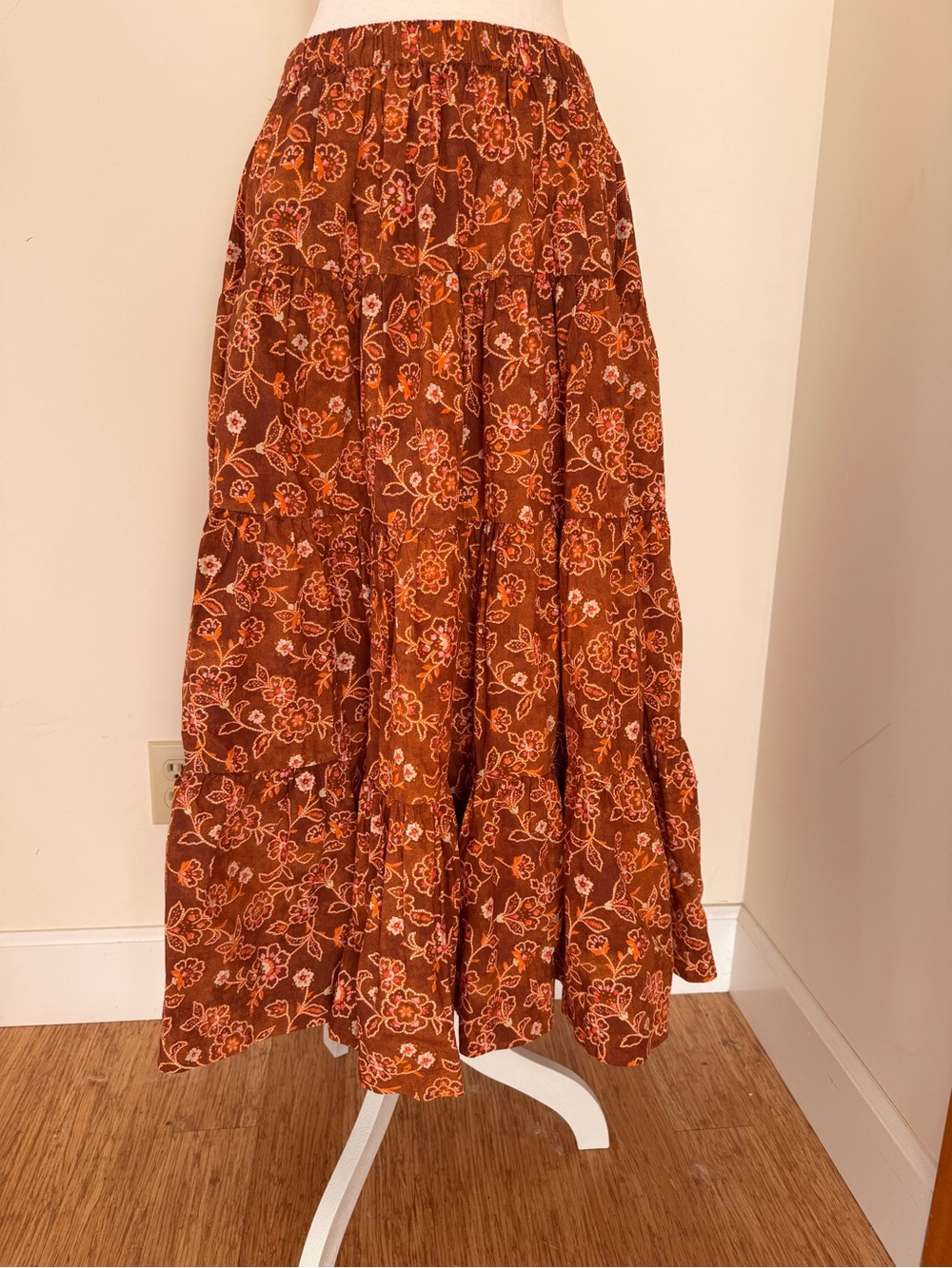 J. Crew Rust Floral Tiered Midi Skirt